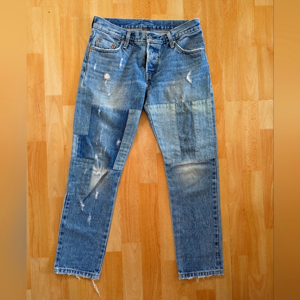 Levi's 501 CT distressed patchwork jeans. 25/32